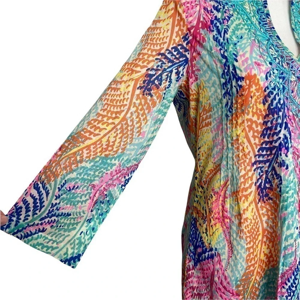 Lilly Pulitzer Sarasota Beaded Tunic Electric Feel Cameo White - Picture 10 of 15